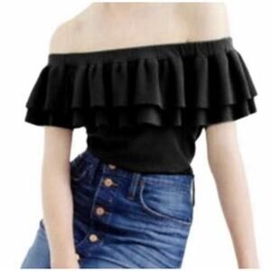 J Crew Off the Shoulder Sweater Size Medium Black Ruffle Womens Style# G5697